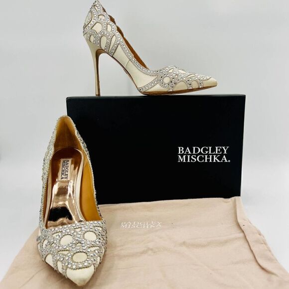Badgley Mischka Collection Rouge Embellished Evening Pointed Toe Pump Size 8 - Picture 2 of 14